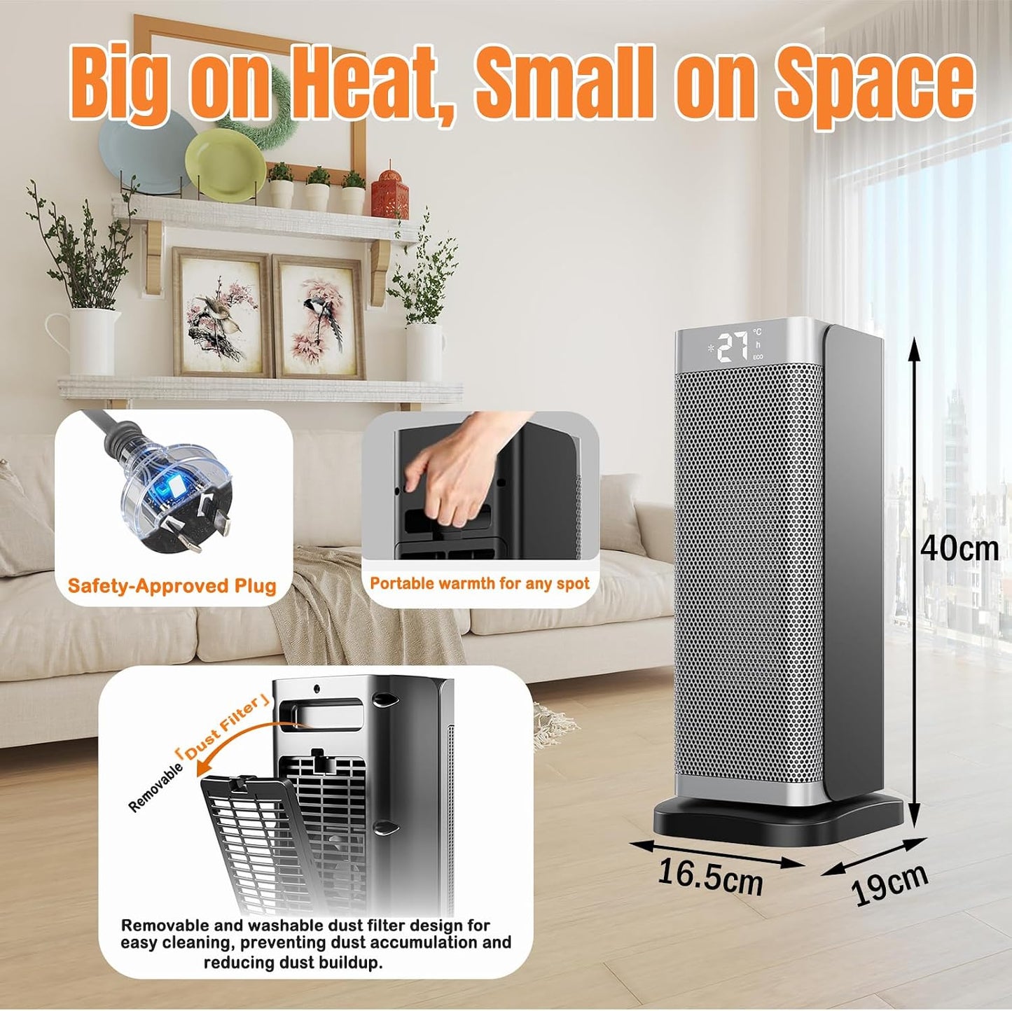 2000W Silver Heating Indoor Electric Space Heater with Remote Control DEMO