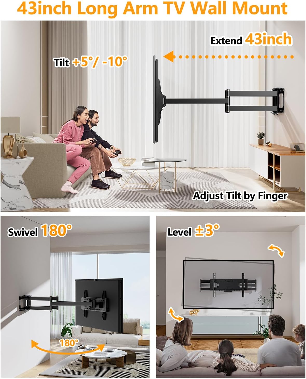 FORGING MOUNT Heavy Duty TV Wall Bracket for 50-90 Inch TVs, Black, Sturdy DEMO