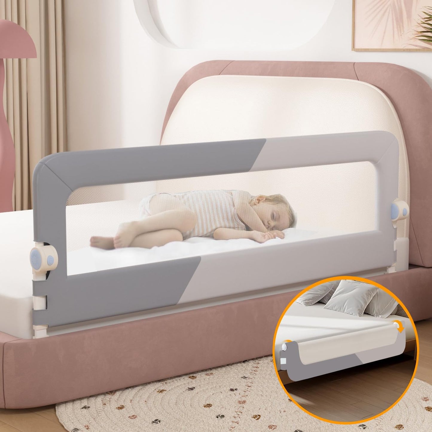 Foldable Toddler Bed Rails Safety Guard Fence Protector Grey Size 1.8 M NEW