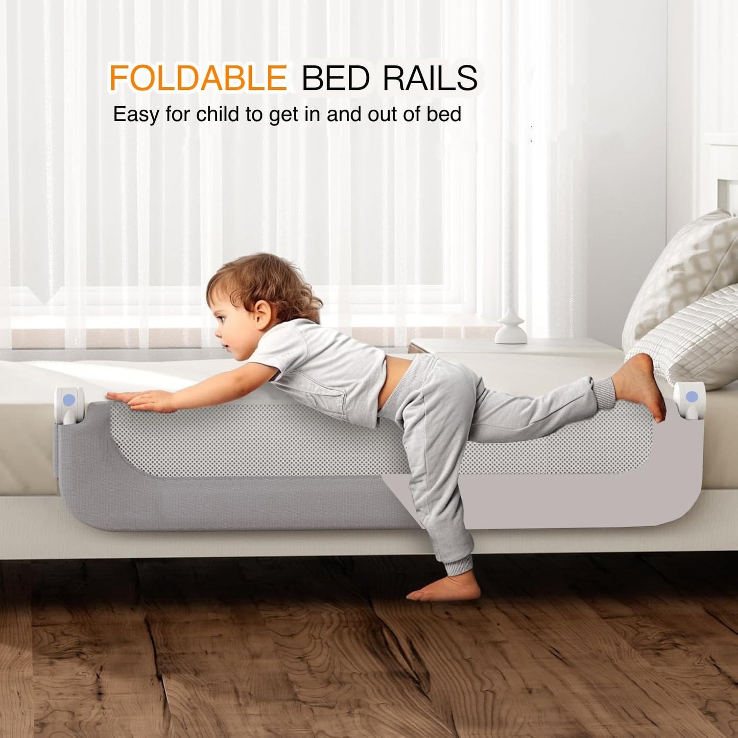 Foldable Toddler Bed Rails Safety Guard Fence Protector Grey Size 1.8 M NEW