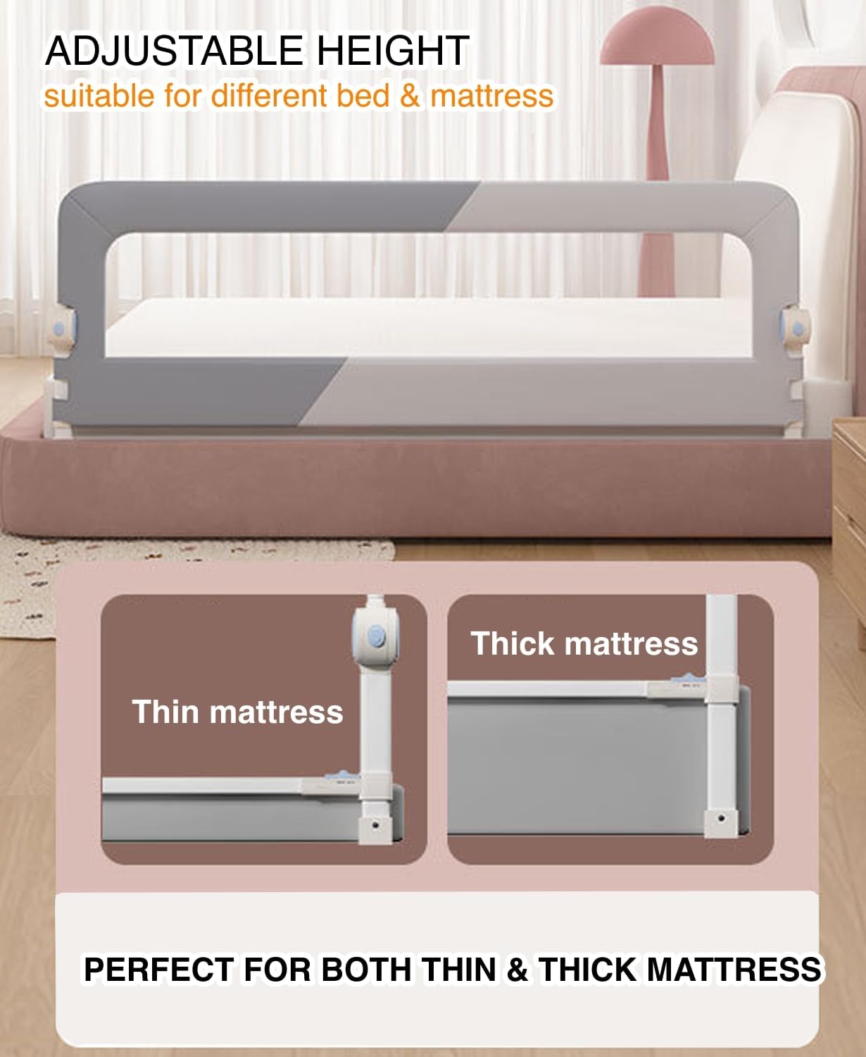 Foldable Toddler Bed Rails Safety Guard Fence Protector Grey Size 1.8 M NEW