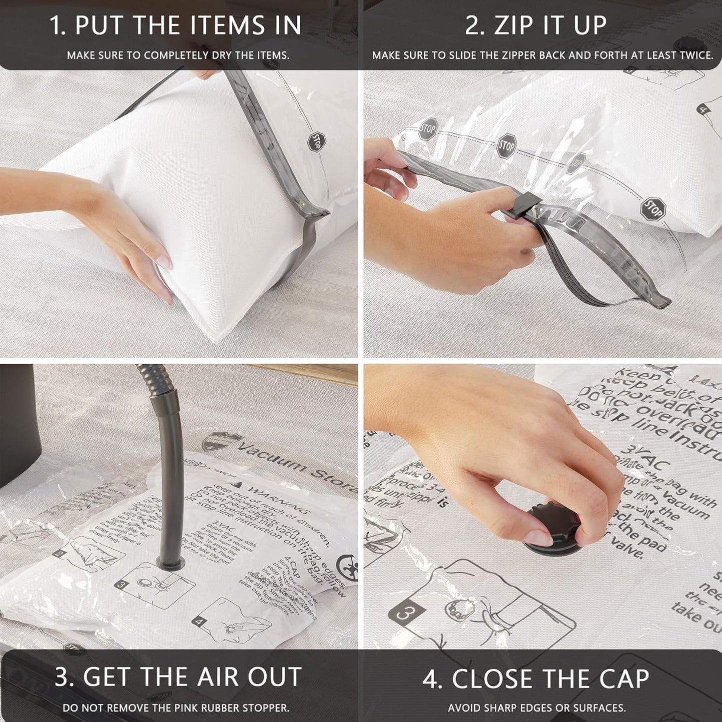 SUOCO 8 Jumbo Vacuum Storage Bags with Travel Hand Pump for Space Saving DEMO
