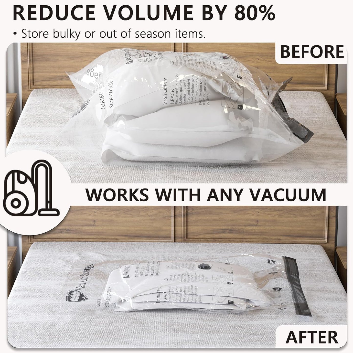 SUOCO 8 Jumbo Vacuum Storage Bags with Travel Hand Pump for Space Saving DEMO