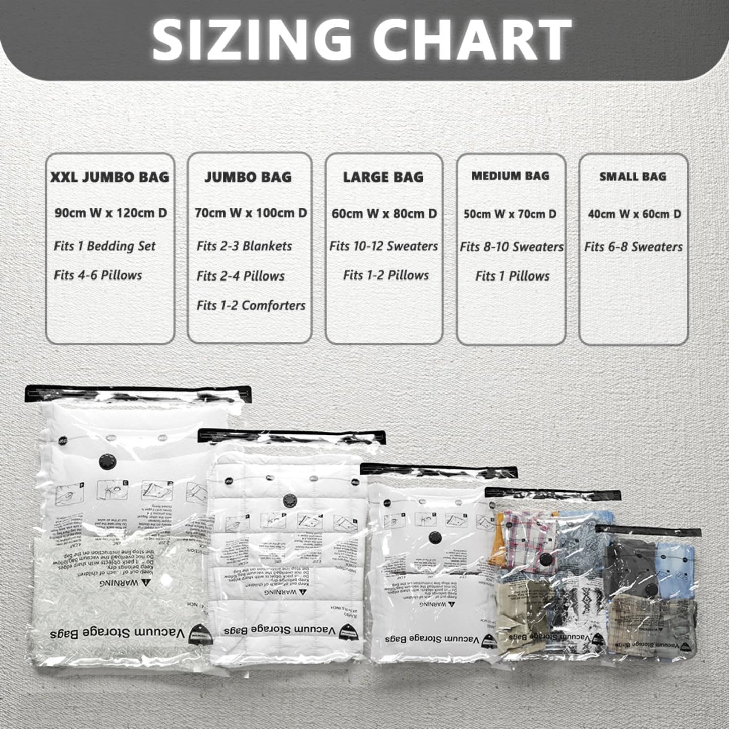 SUOCO 8 Jumbo Vacuum Storage Bags with Travel Hand Pump for Space Saving DEMO