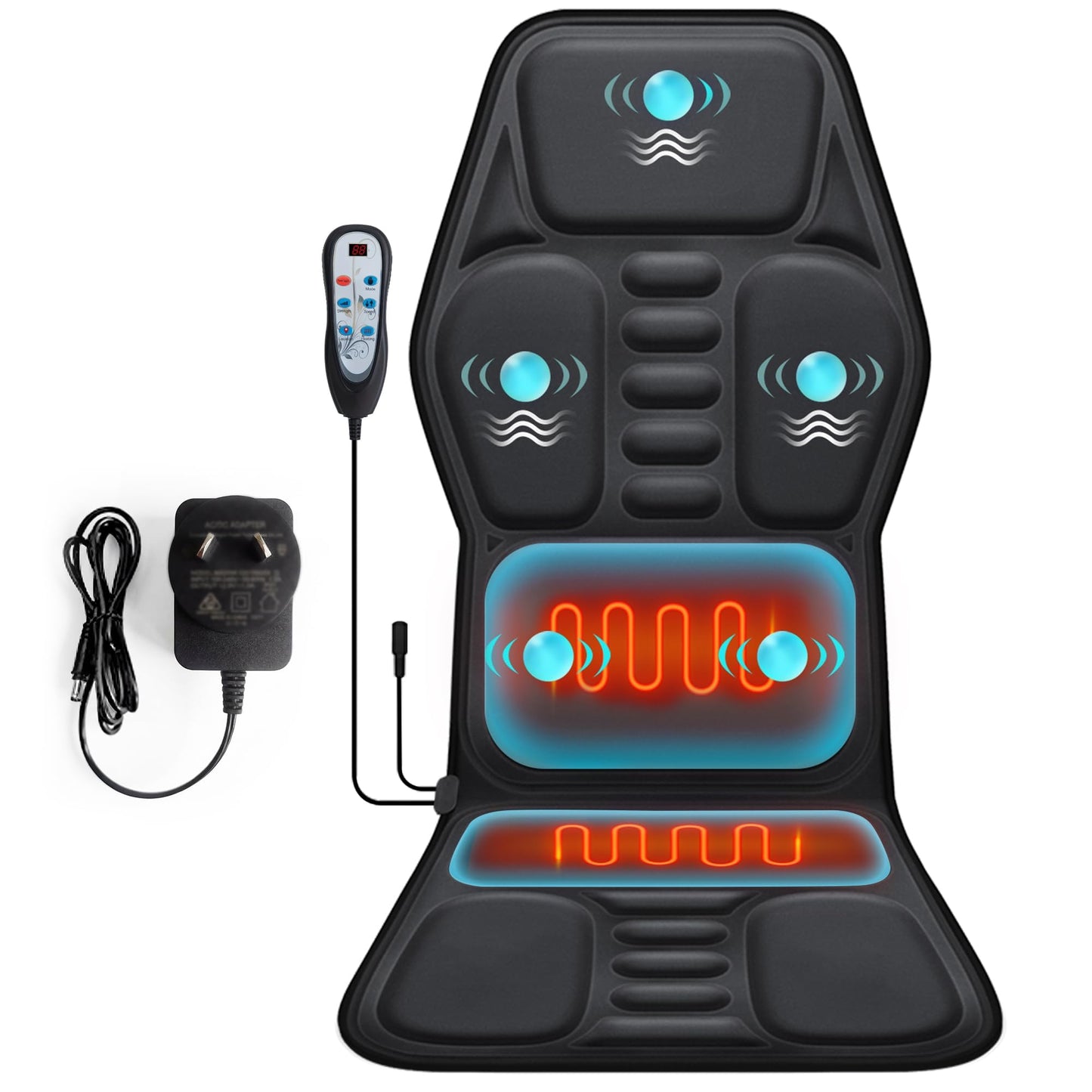 Himouta Vibration Back Massager Seat Cushion with Heat Massage Pad Textile NEW