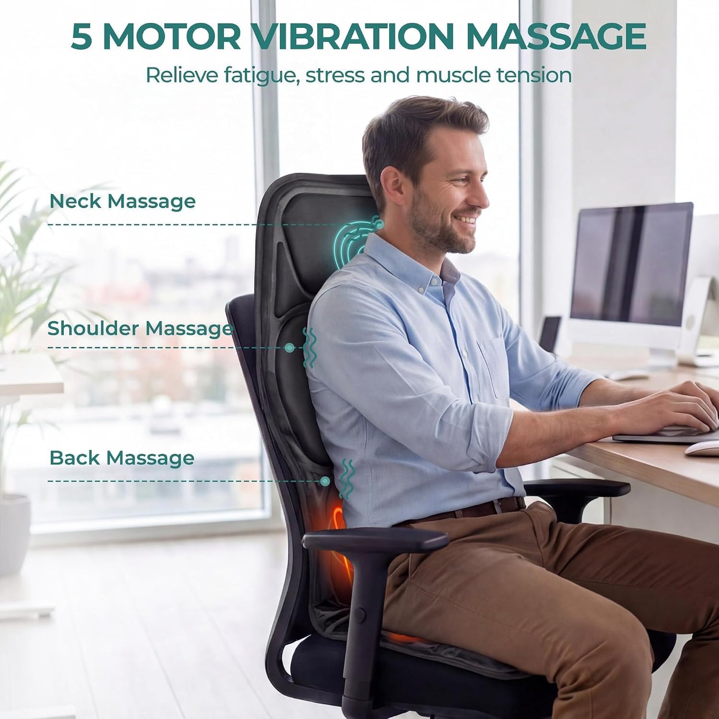 Himouta Vibration Back Massager Seat Cushion with Heat Massage Pad Textile NEW
