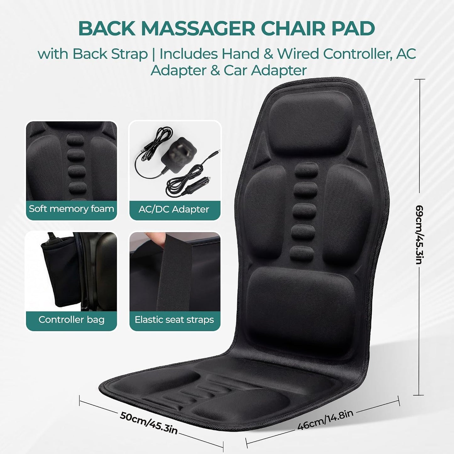 Himouta Vibration Back Massager Seat Cushion with Heat Massage Pad Textile NEW