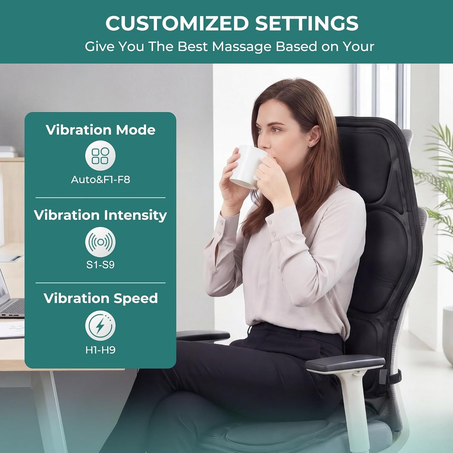 Himouta Vibration Back Massager Seat Cushion with Heat Massage Pad Textile NEW