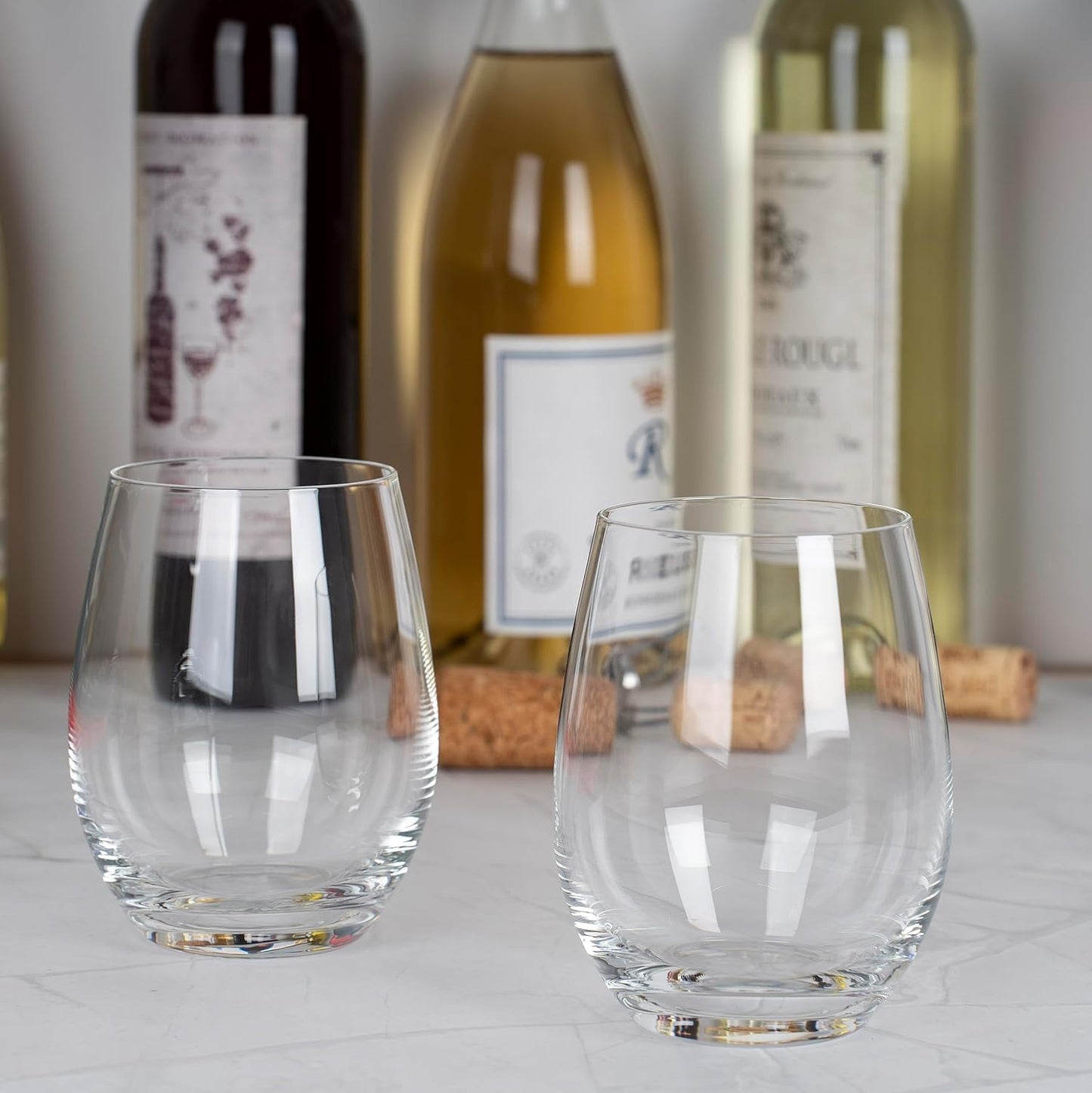 Cystone Premium Stemless Crystal Wine Glasses Set of 6 Large 450ml Size NEW
