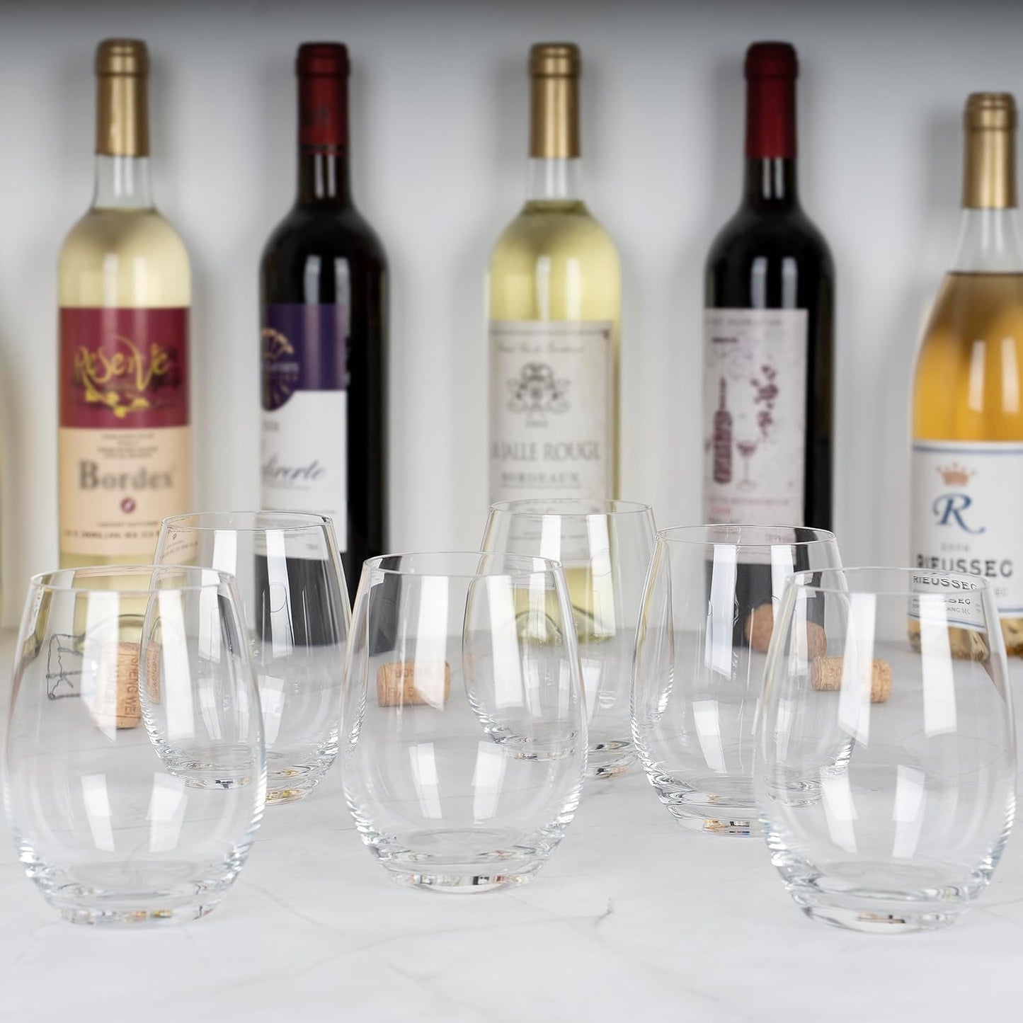 Cystone Premium Stemless Crystal Wine Glasses Set of 6 Large 450ml Size NEW