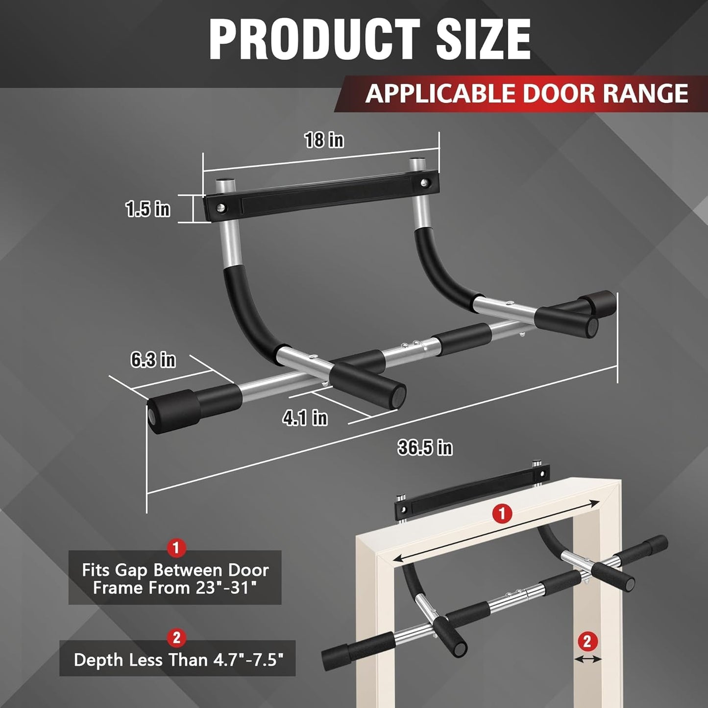 Pull-Up Bar Thickened Steel Upper Body Fitness Workout Doorway Silver-Black NEW