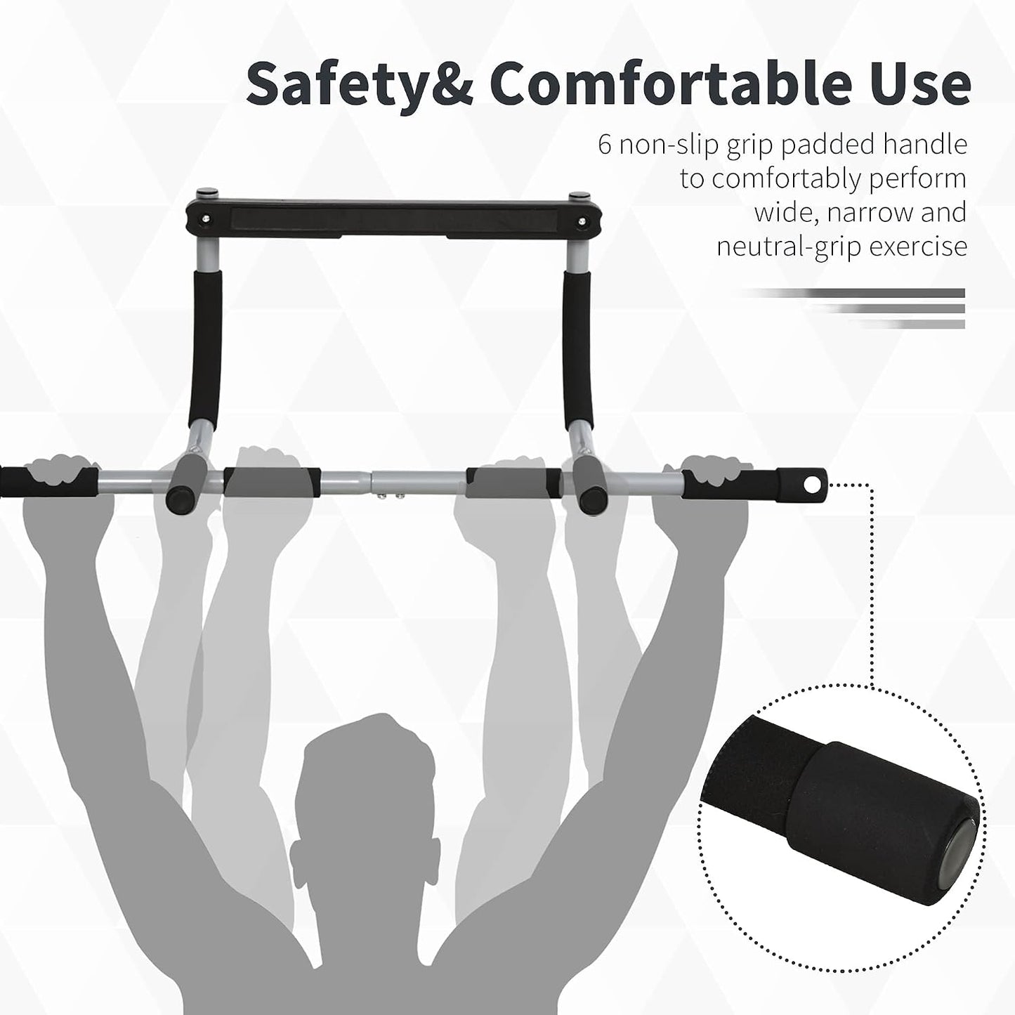Pull-Up Bar Thickened Steel Upper Body Fitness Workout Doorway Silver-Black NEW