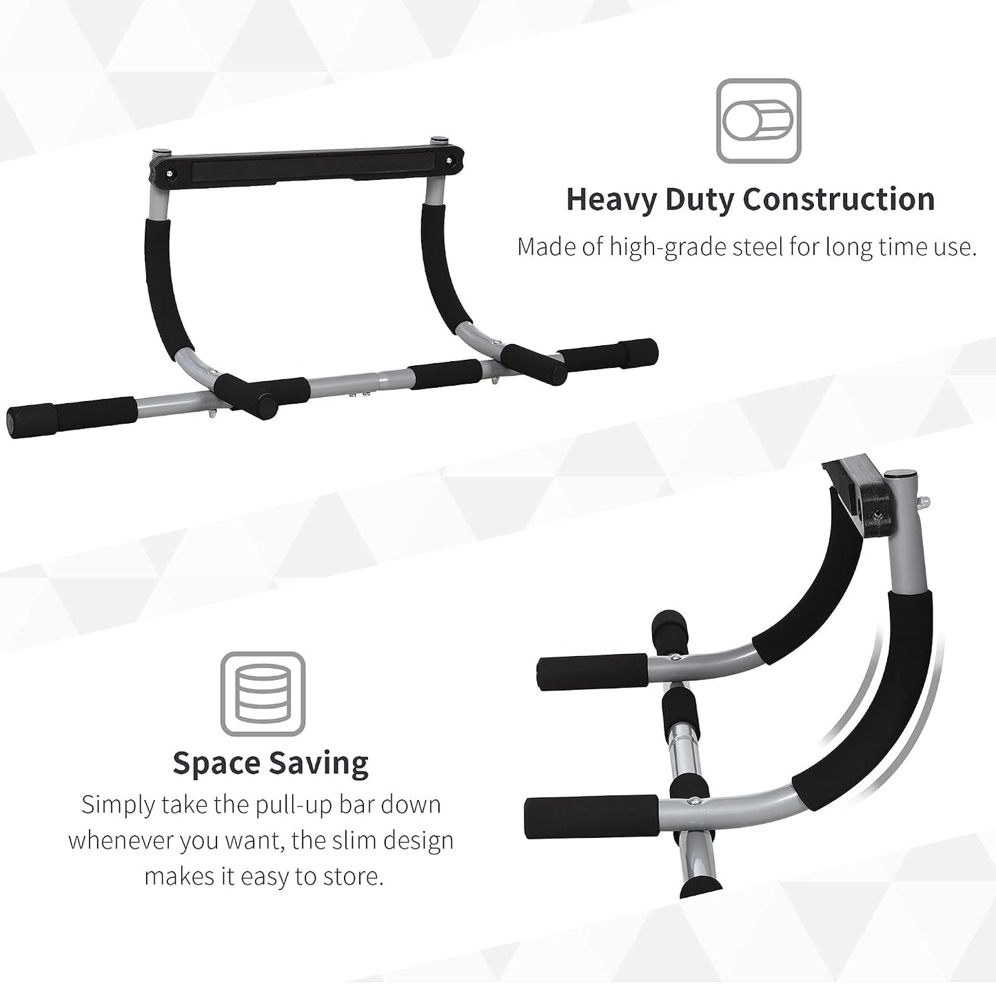 Pull-Up Bar Thickened Steel Upper Body Fitness Workout Doorway Silver-Black NEW