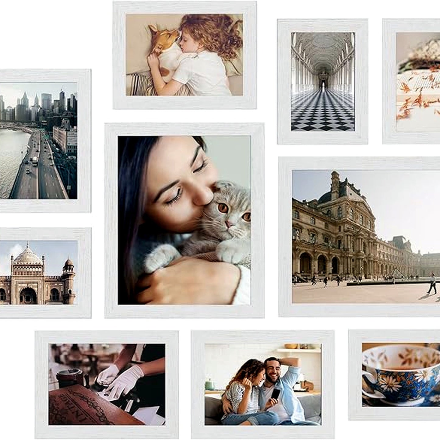 SONGMICS 10-Piece Wall & Tabletop Photo Frame Set 8x10, 5x7, 4x6 White Size NEW