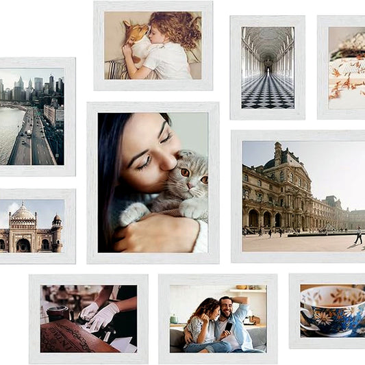 SONGMICS 10-Piece Wall & Tabletop Photo Frame Set 8x10, 5x7, 4x6 White Size NEW