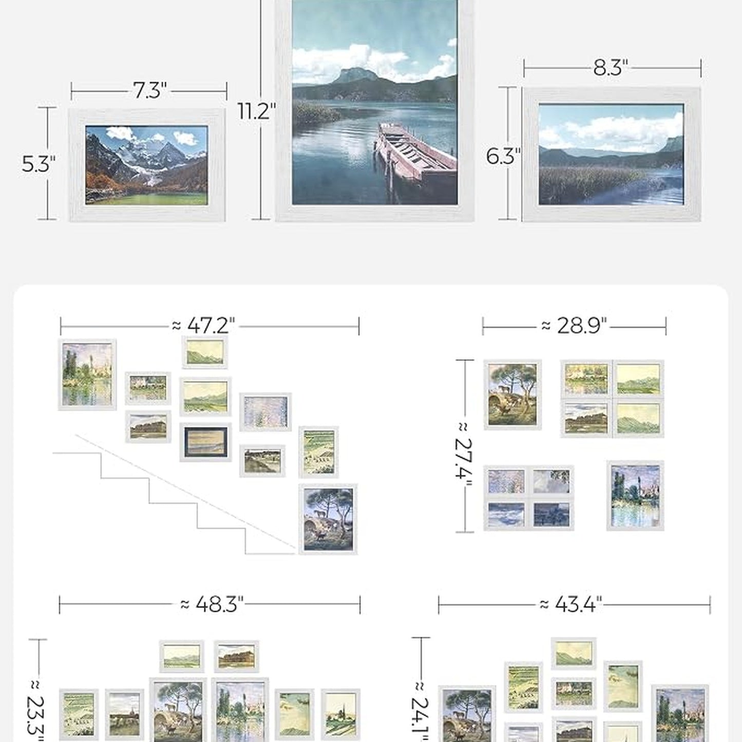 SONGMICS 10-Piece Wall & Tabletop Photo Frame Set 8x10, 5x7, 4x6 White Size NEW
