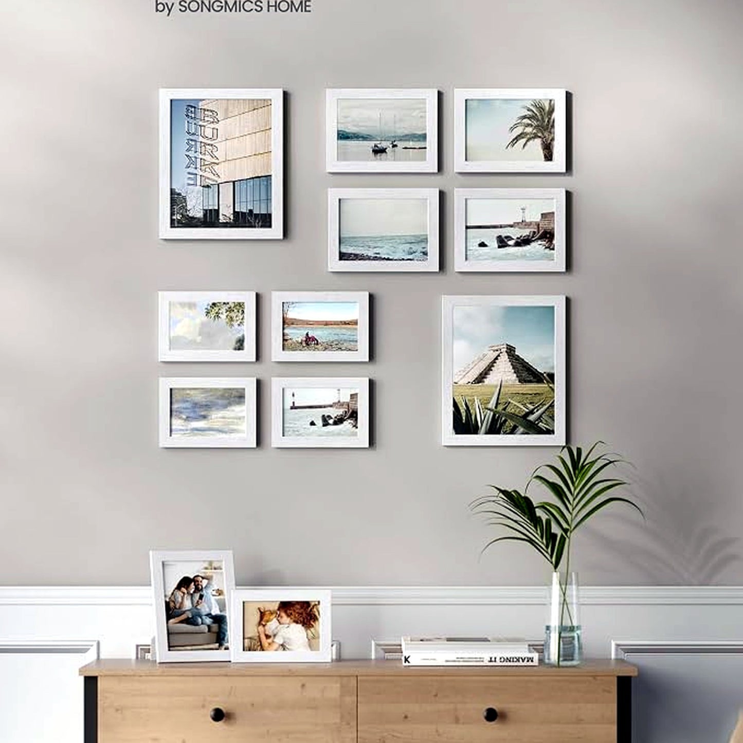 SONGMICS 10-Piece Wall & Tabletop Photo Frame Set 8x10, 5x7, 4x6 White Size NEW