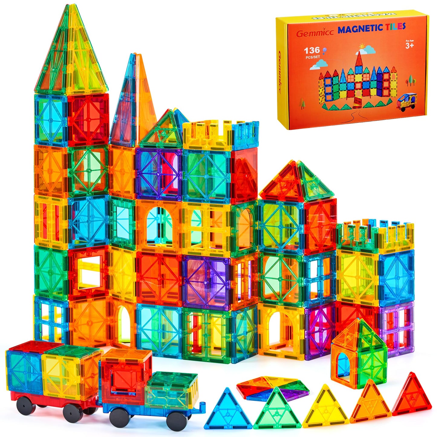 Gemmicc Kids Magnetic Building Blocks Deluxe Tiles Set 136pcs Multicolour NEW