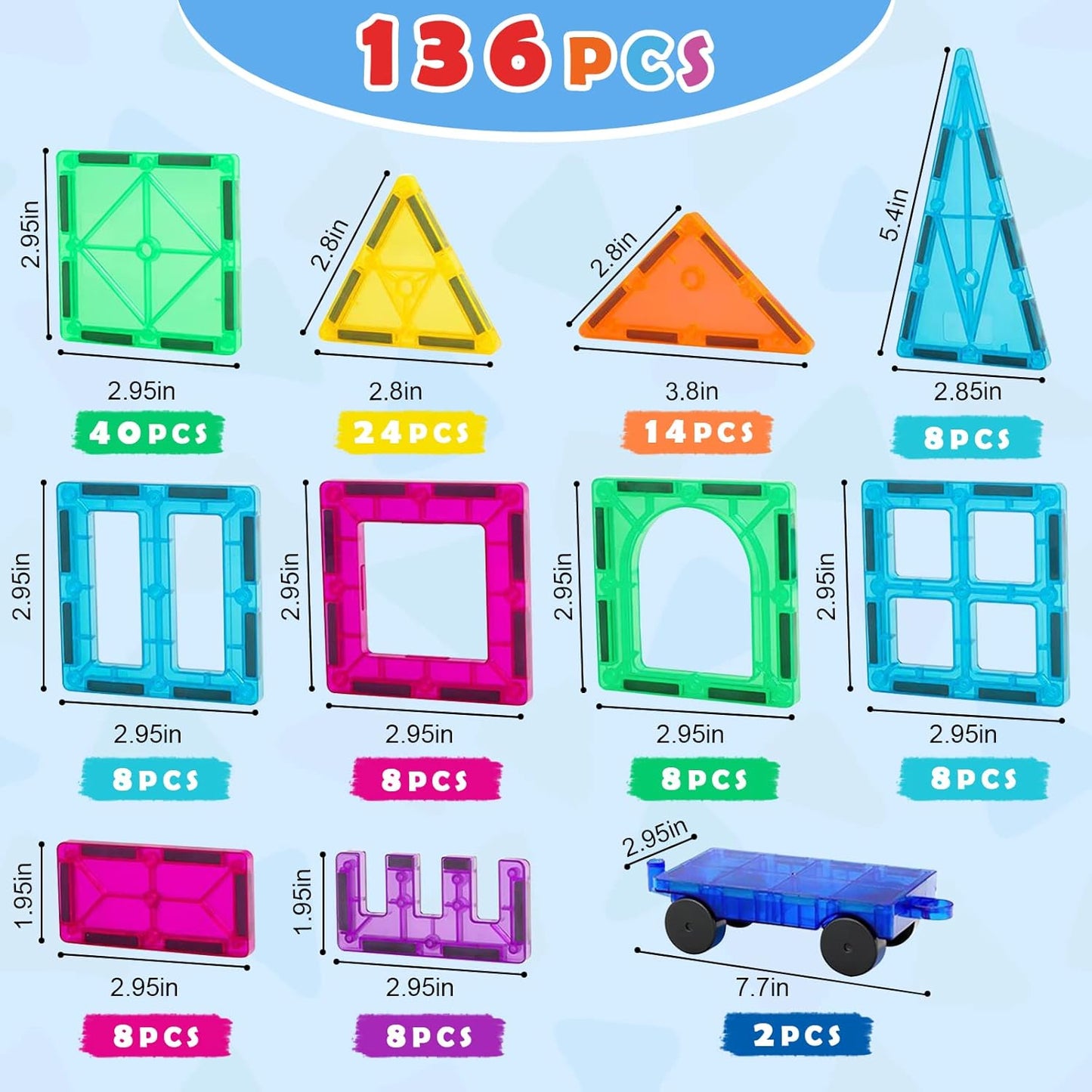 Gemmicc Kids Magnetic Building Blocks Deluxe Tiles Set 136pcs Multicolour NEW