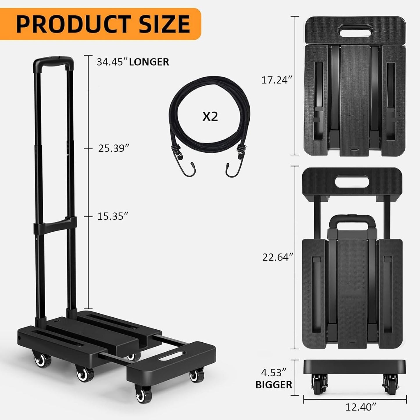 Durable Folding Platform Cart Heavy Duty Dolly Trolley 500lb Capacity Black NEW