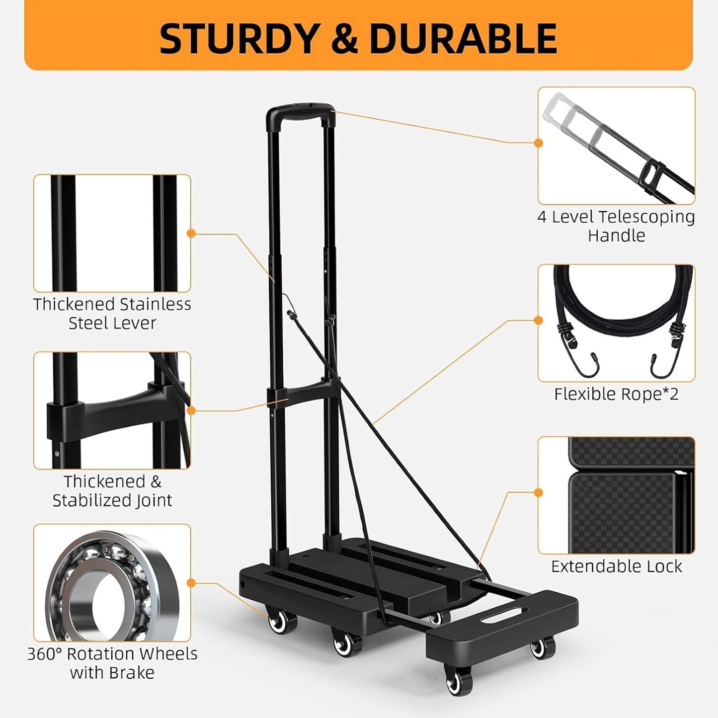 Durable Folding Platform Cart Heavy Duty Dolly Trolley 500lb Capacity Black NEW