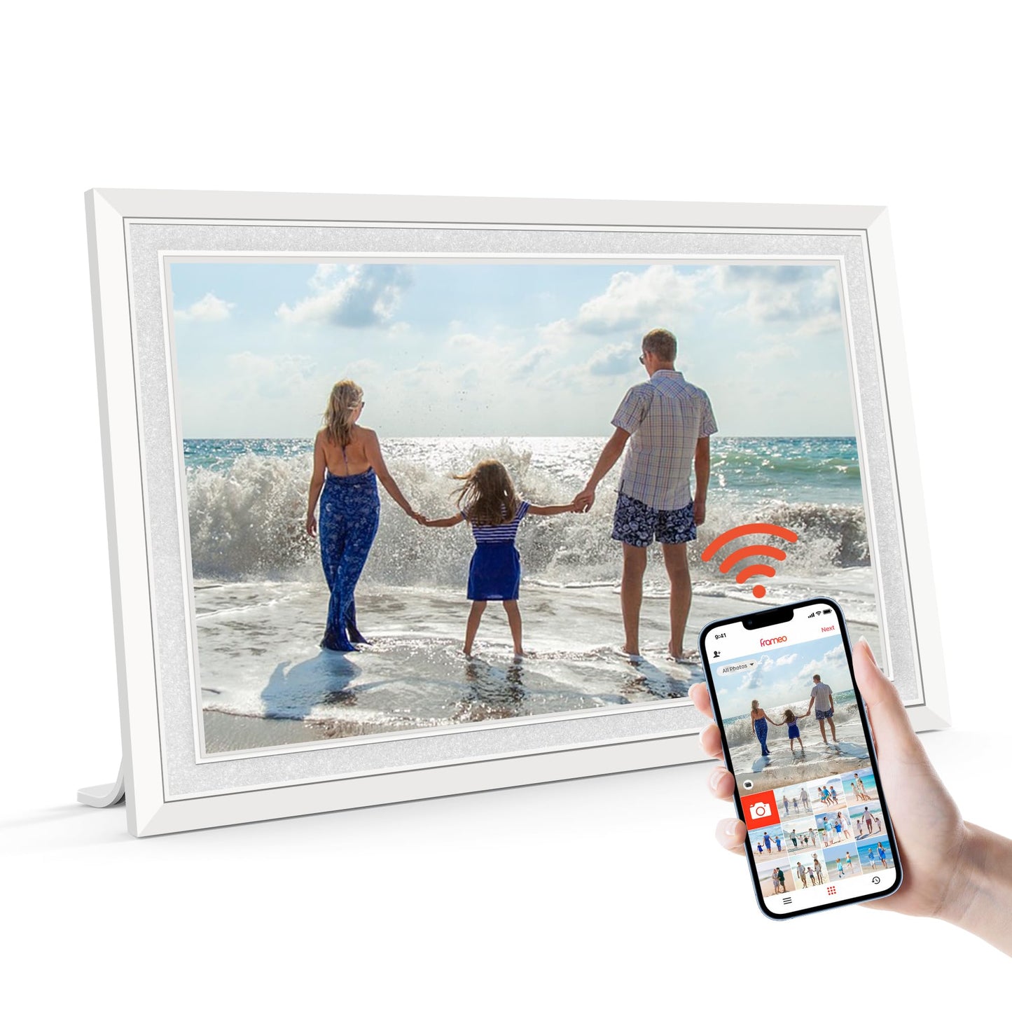 Frameo 10.1" WiFi Digital Picture Frame, 32GB Storage, White, Wall & DEMO
