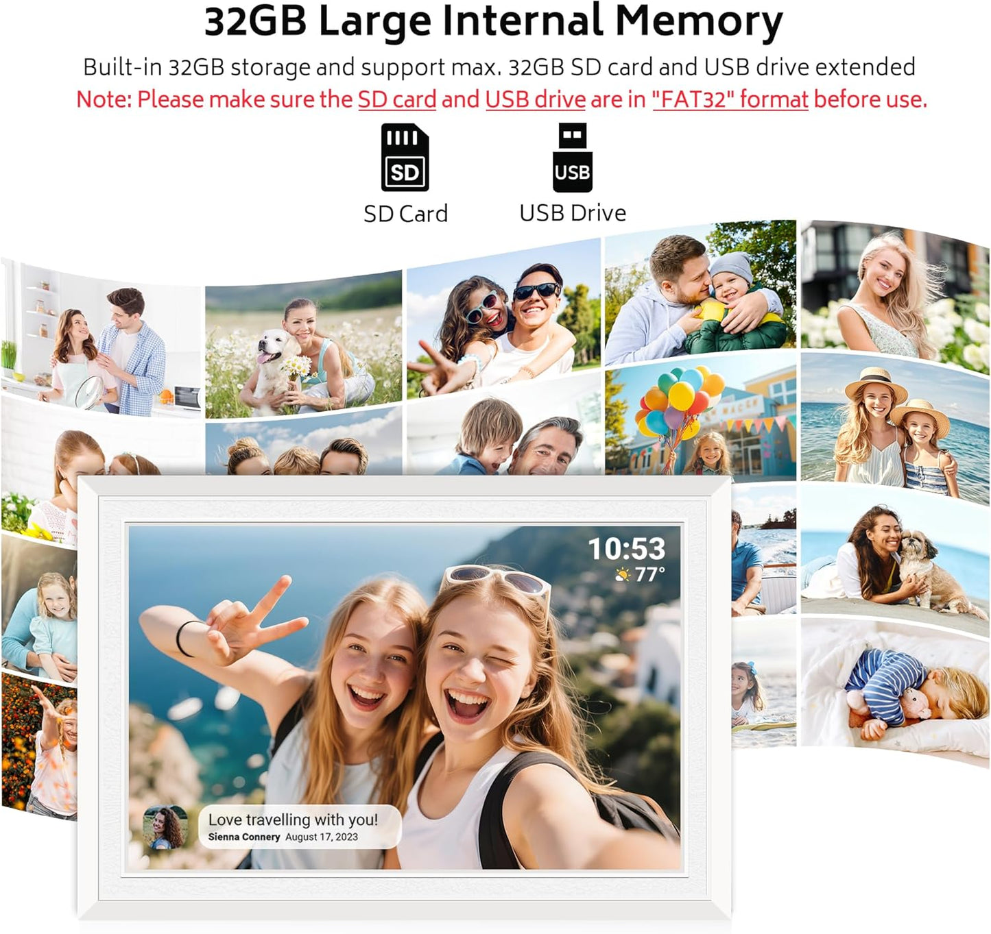 Frameo 10.1" WiFi Digital Picture Frame, 32GB Storage, White, Wall & DEMO