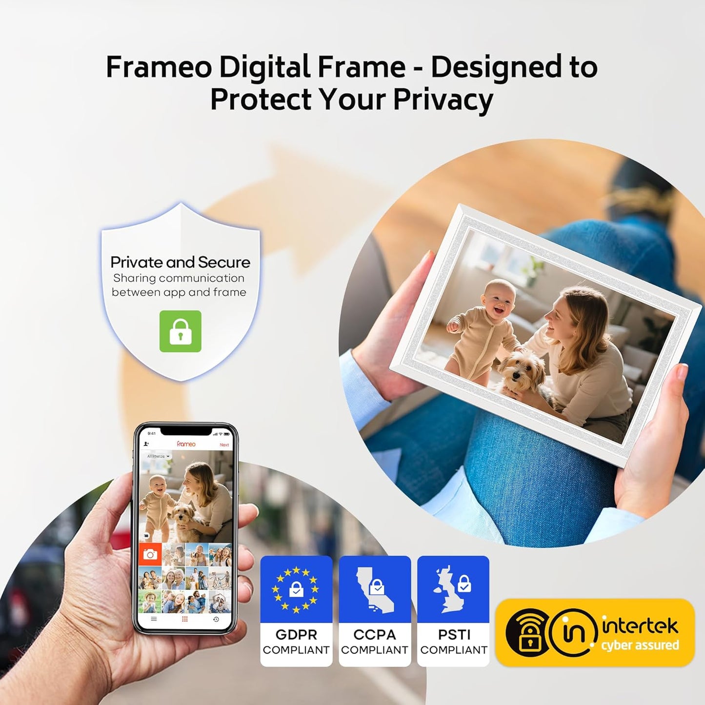 Frameo 10.1" WiFi Digital Picture Frame, 32GB Storage, White, Wall & DEMO