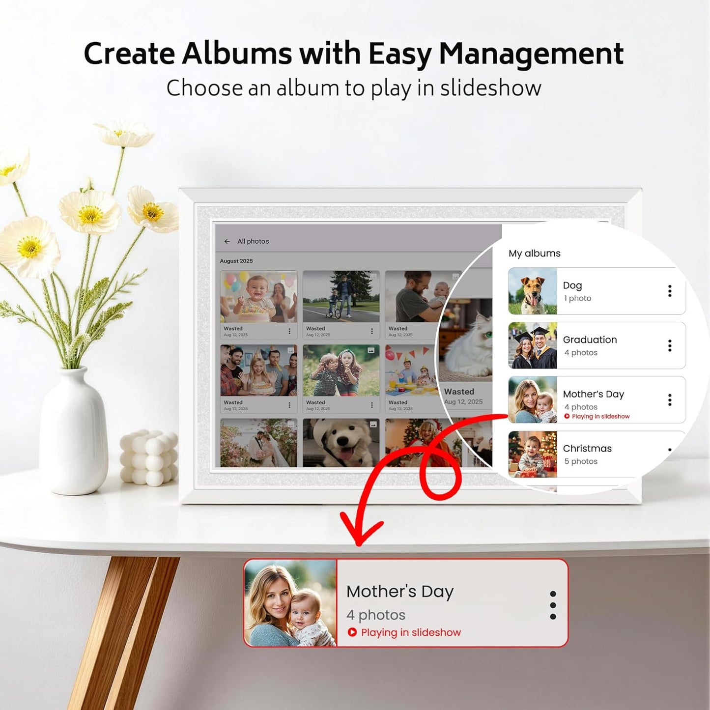 Frameo 10.1" WiFi Digital Picture Frame, 32GB Storage, White, Wall & DEMO