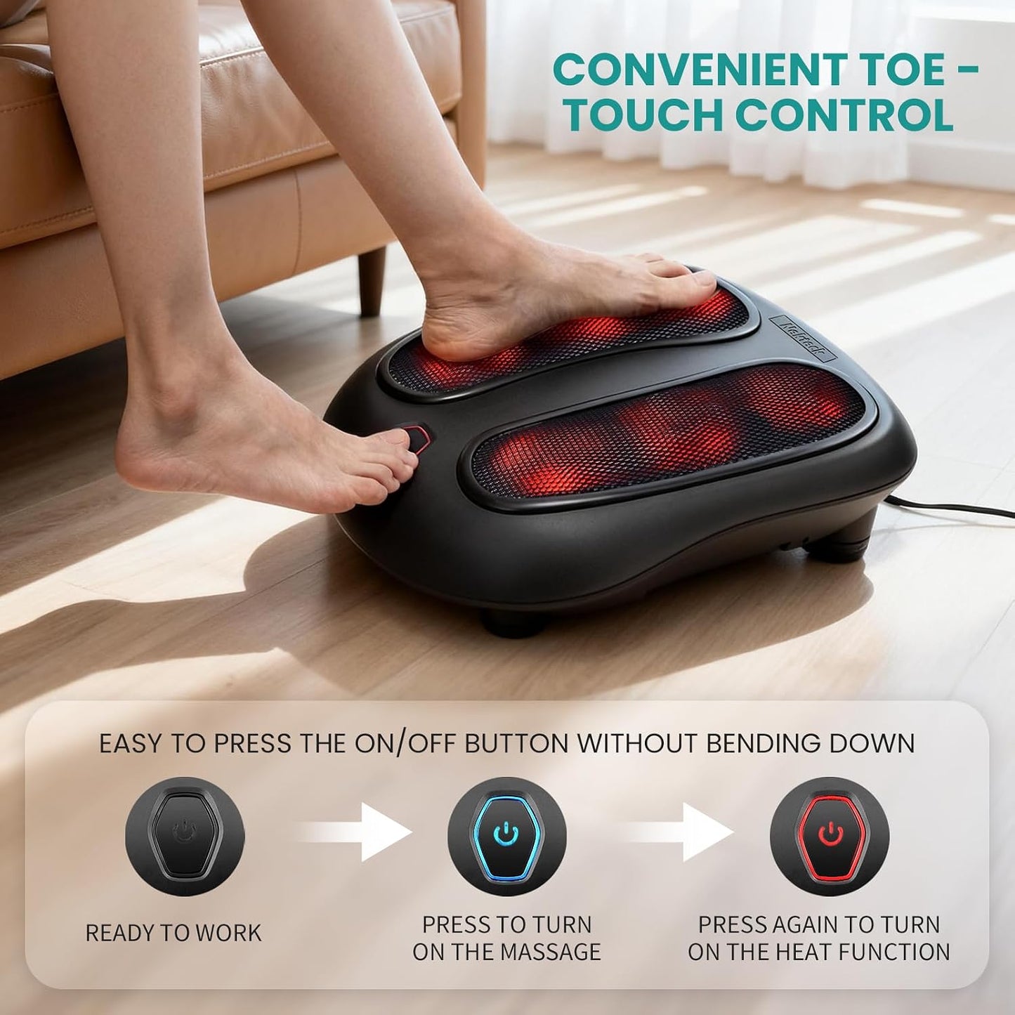 Nekteck Shiatsu Heated Electric Kneading Foot Massager with Heat Black DEMO