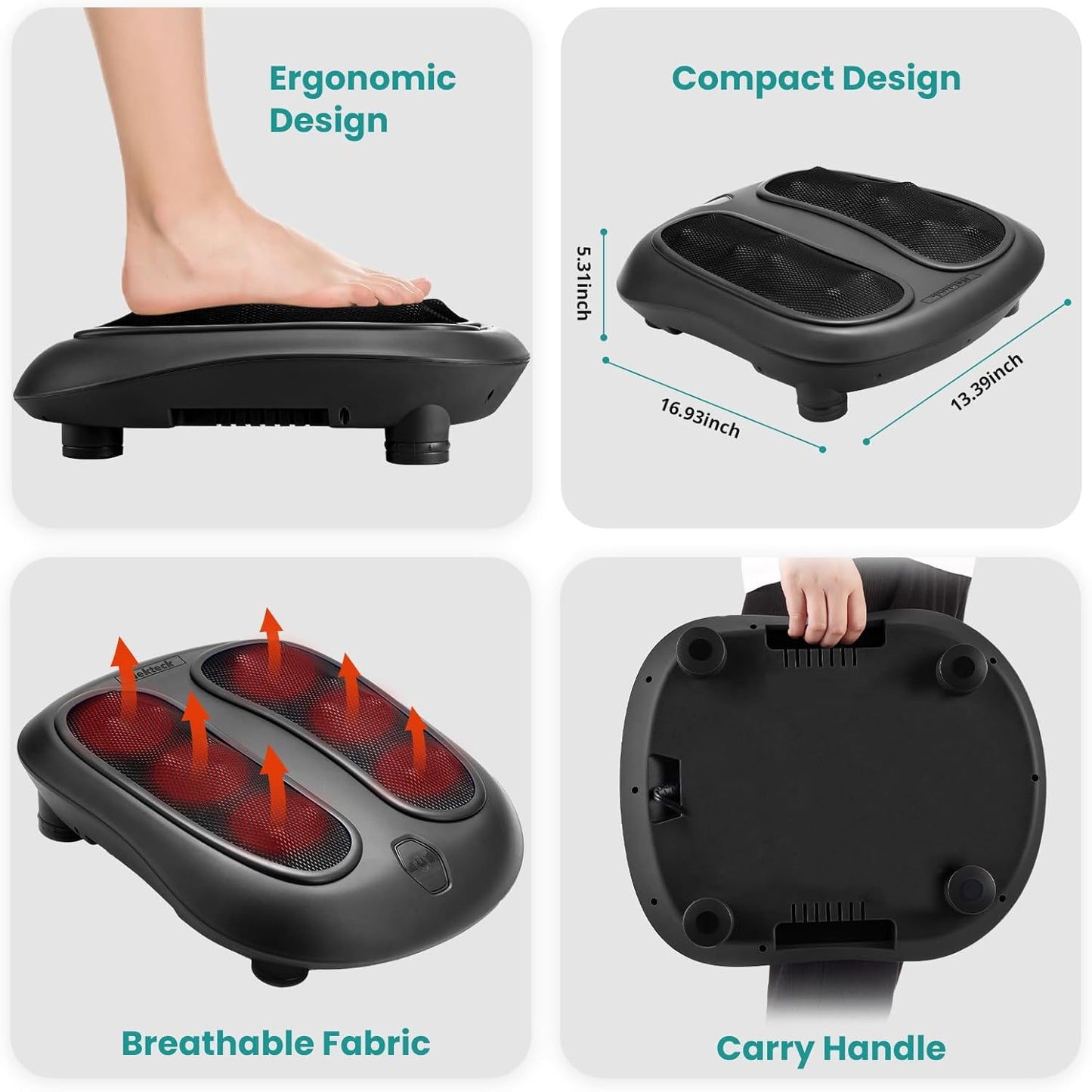 Nekteck Shiatsu Heated Electric Kneading Foot Massager with Heat Black DEMO