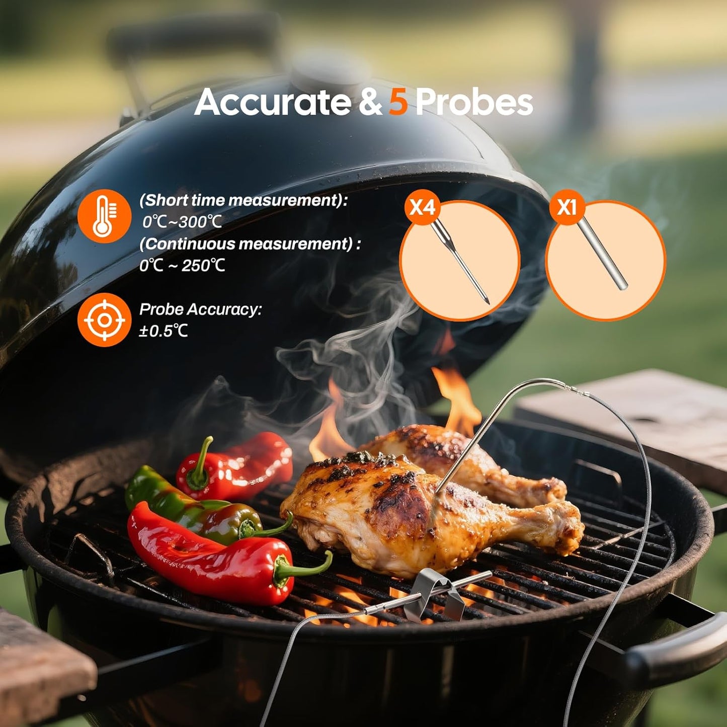 Inkbird WiFi Bluetooth Smart Kitchen Meat Thermometer with 5 Probes, Black NEW