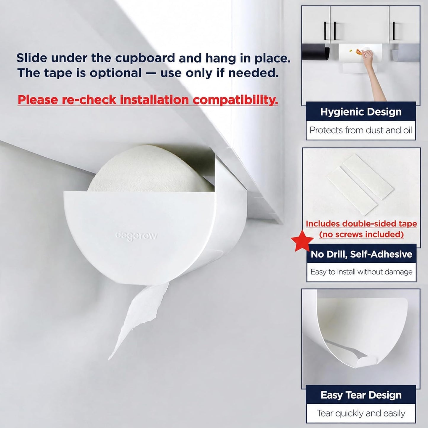 Dogorow Frost White Under-Cabinet Kitchen Roll Holder Dispenser Rack Costco NEW