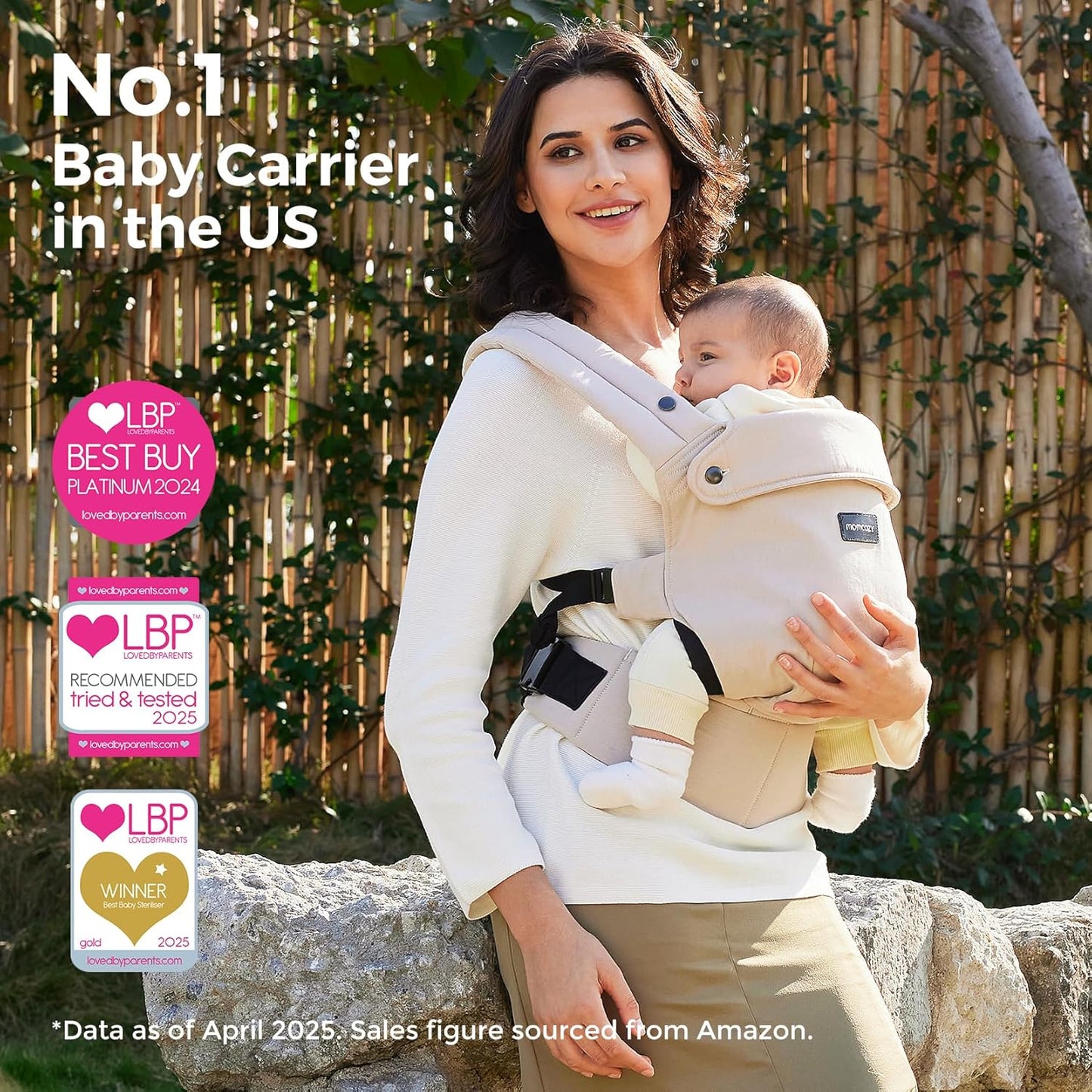 Momcozy Ergonomic Baby Carrier Lightweight Cozy Khaki for 7-44 lbs Infants NEW