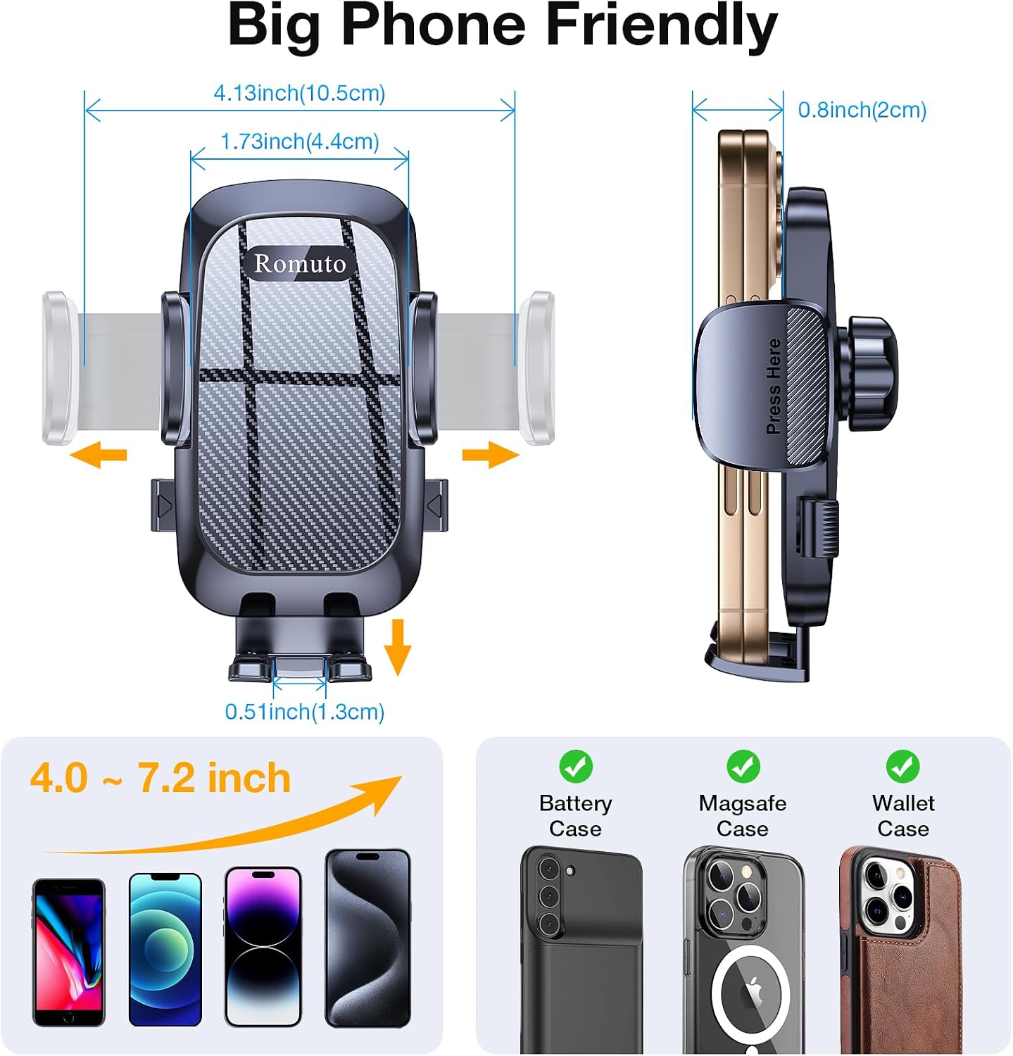 Romuto Strongest Suction Carbon Fiber Dash-Mounted Phone Holder for Cars NEW