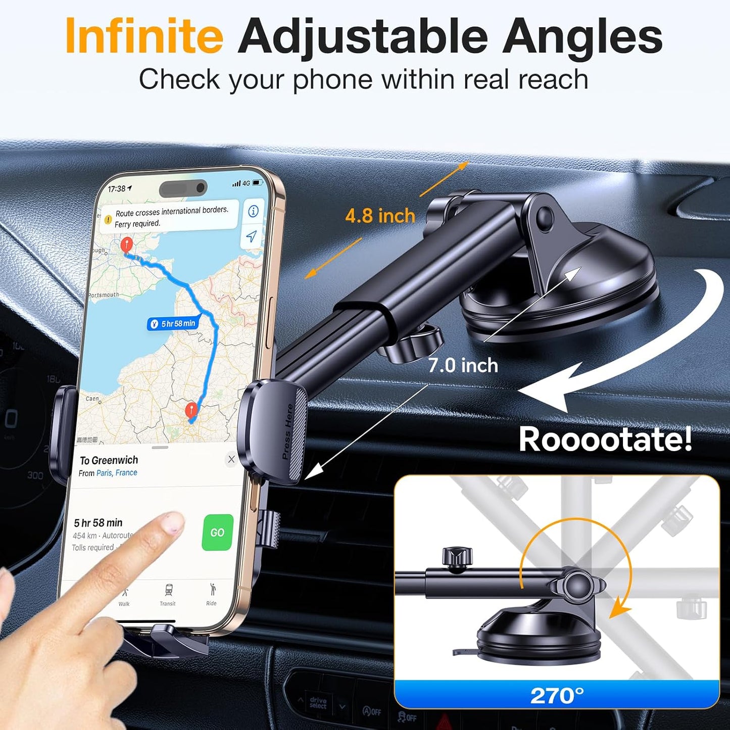 Romuto Strongest Suction Carbon Fiber Dash-Mounted Phone Holder for Cars NEW