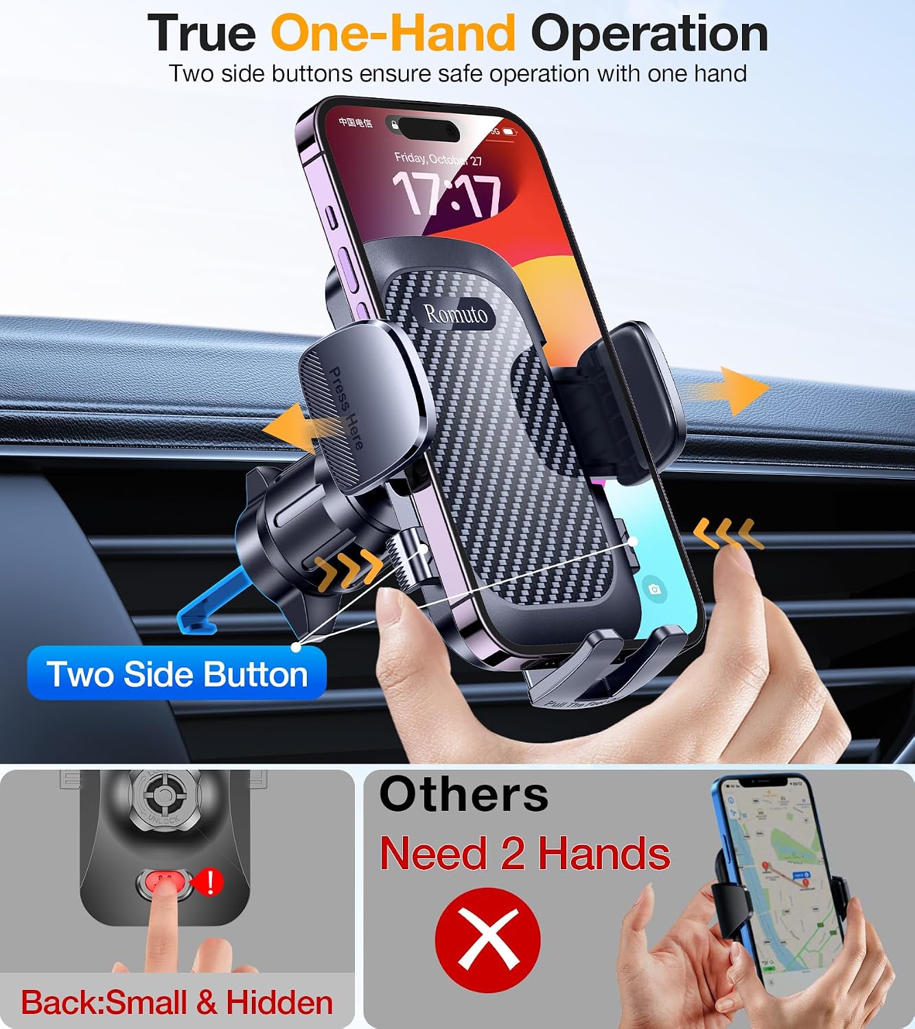 Romuto Strongest Suction Carbon Fiber Dash-Mounted Phone Holder for Cars NEW