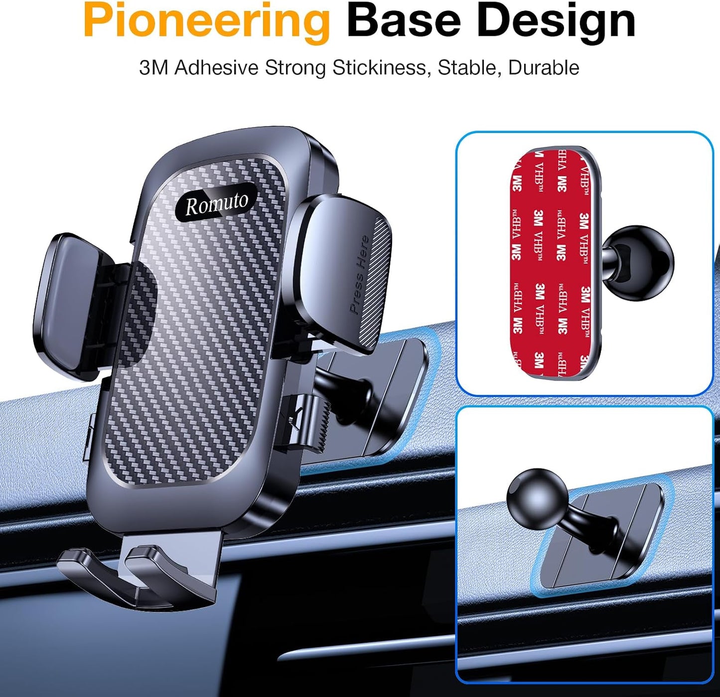 Romuto Strongest Suction Carbon Fiber Dash-Mounted Phone Holder for Cars NEW
