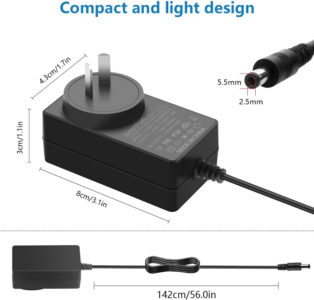 12V 2A Power Supply Adapter Converter - 100V-240V AC to 2000mA DC Black DEMO