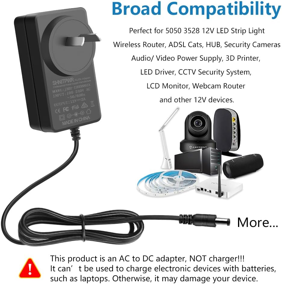 12V 2A Power Supply Adapter Converter - 100V-240V AC to 2000mA DC Black DEMO