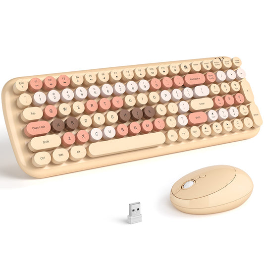 MOFII Retro Typewriter-Style Wireless Keyboard and Mouse Combo Milk Tea DEMO
