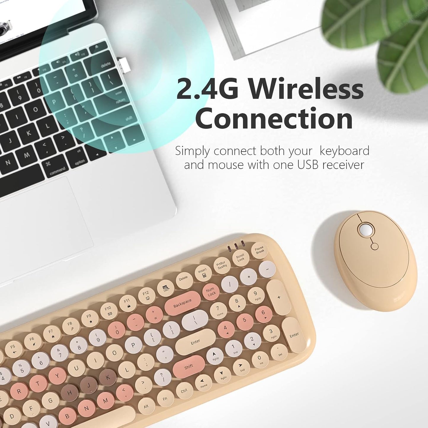 MOFII Retro Typewriter-Style Wireless Keyboard and Mouse Combo Milk Tea DEMO