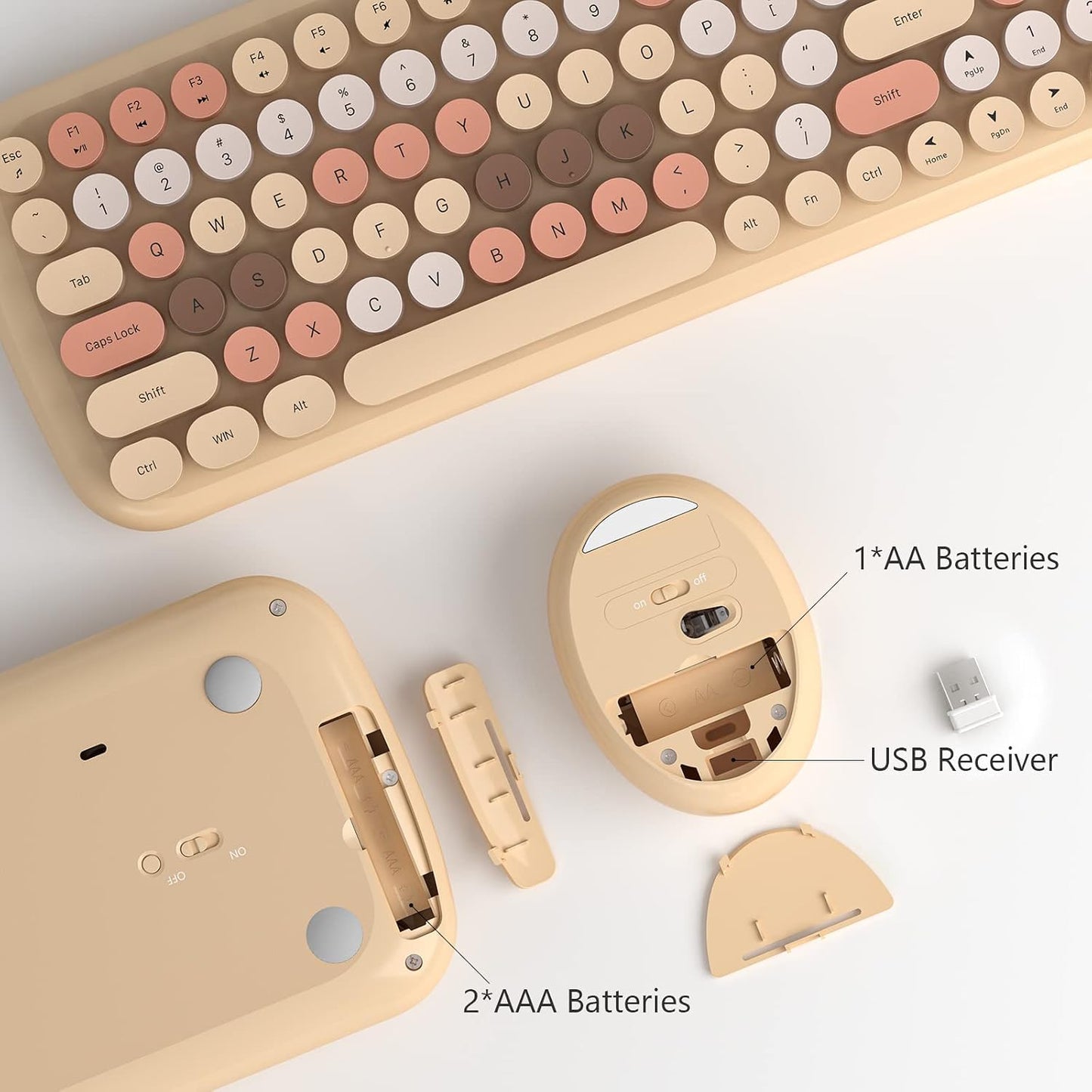 MOFII Retro Typewriter-Style Wireless Keyboard and Mouse Combo Milk Tea DEMO