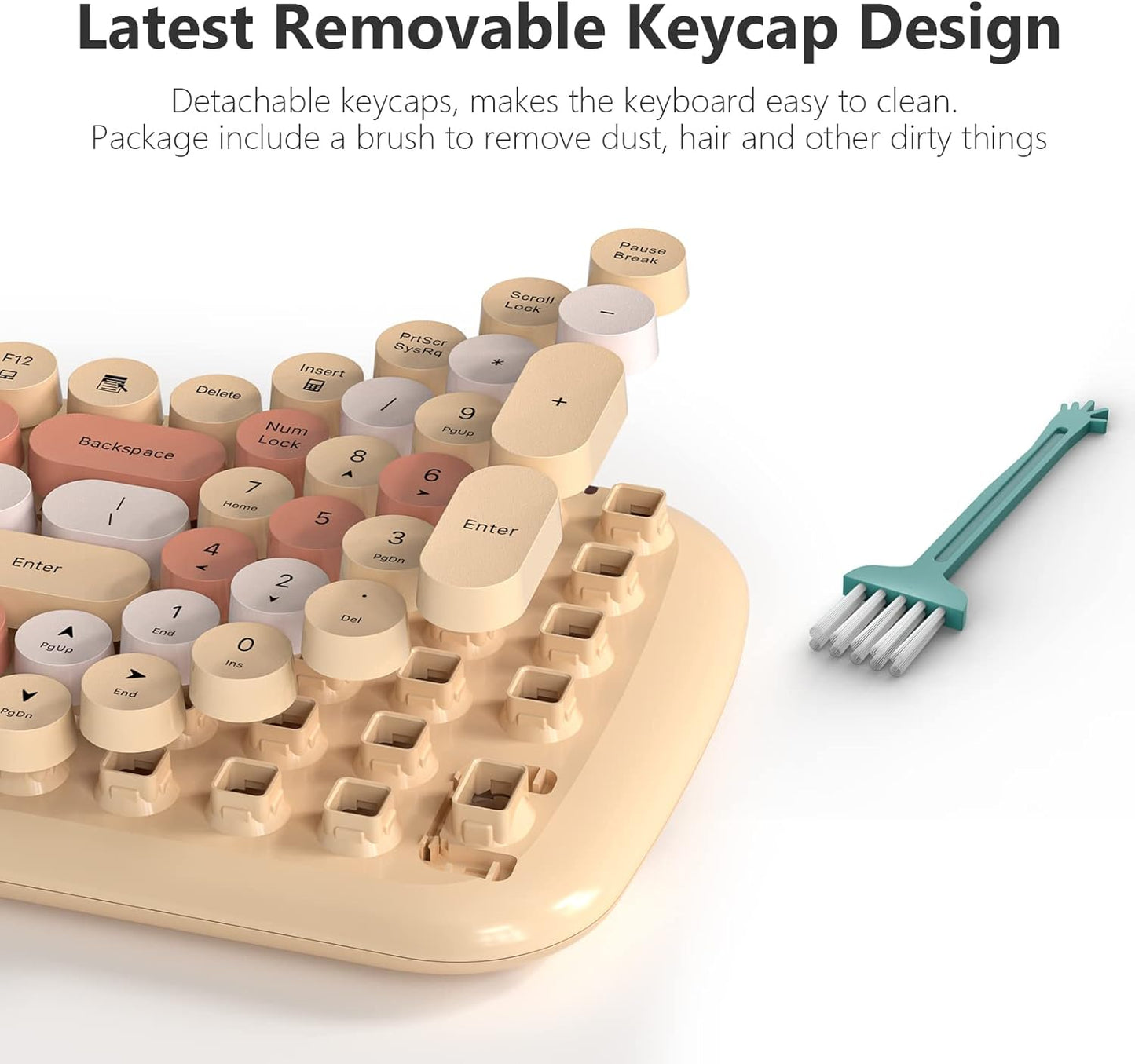 MOFII Retro Typewriter-Style Wireless Keyboard and Mouse Combo Milk Tea DEMO