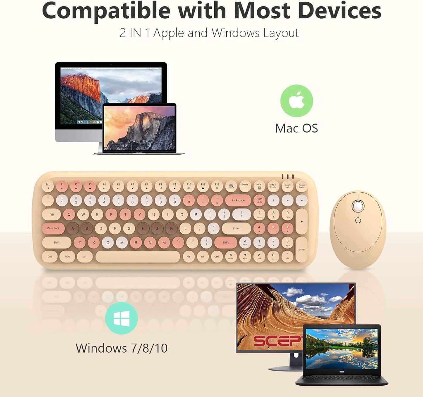 MOFII Retro Typewriter-Style Wireless Keyboard and Mouse Combo Milk Tea DEMO