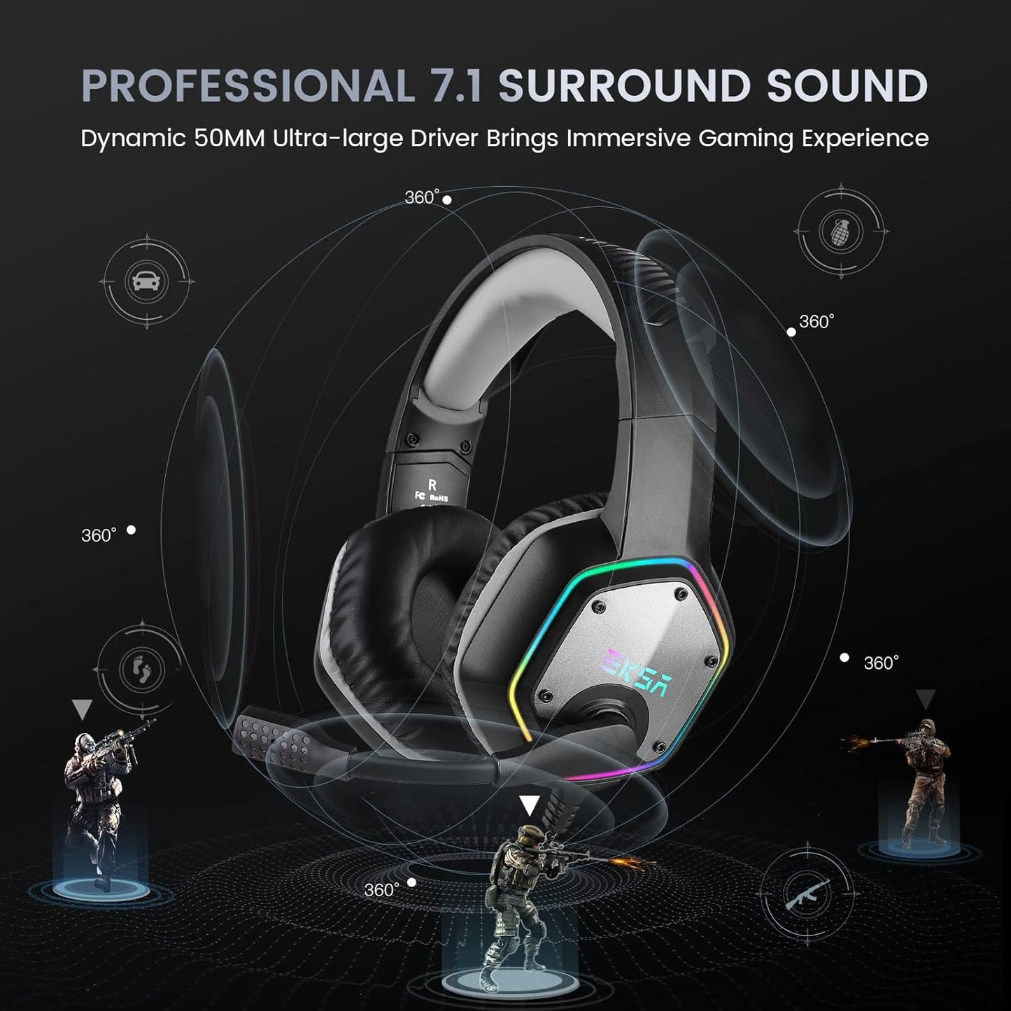 EKSA Wired PC Headsets Gaming Headphones with Microphone for Computers DEMO