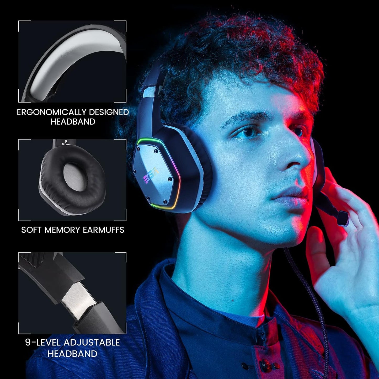 EKSA Wired PC Headsets Gaming Headphones with Microphone for Computers DEMO