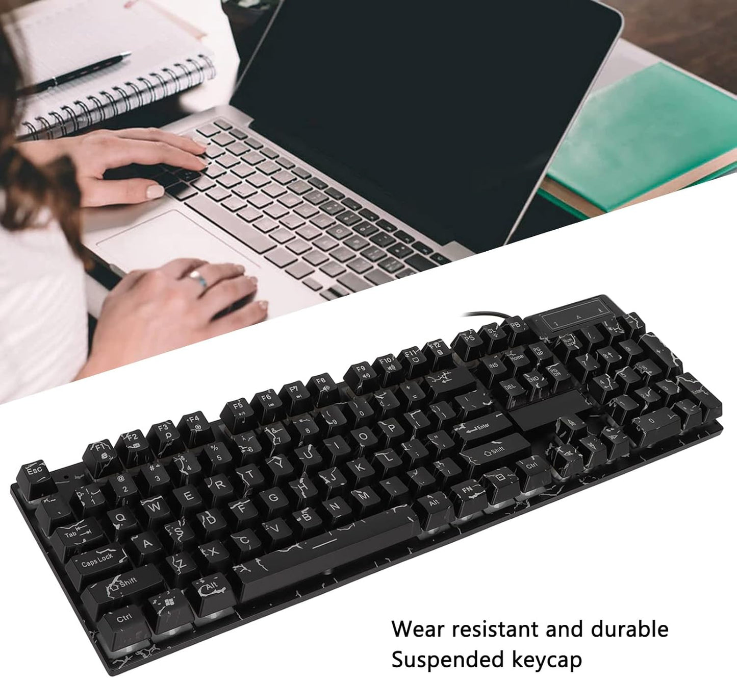 GOWENIC Full Sized RGB Backlit Wired Gaming Keyboard 104 Keys Black Size DEMO