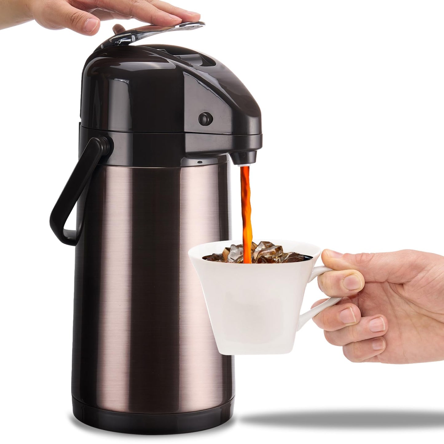 Stainless Steel Airpot Coffee Carafe with Double Pump 2500ml Golden Brown NEW