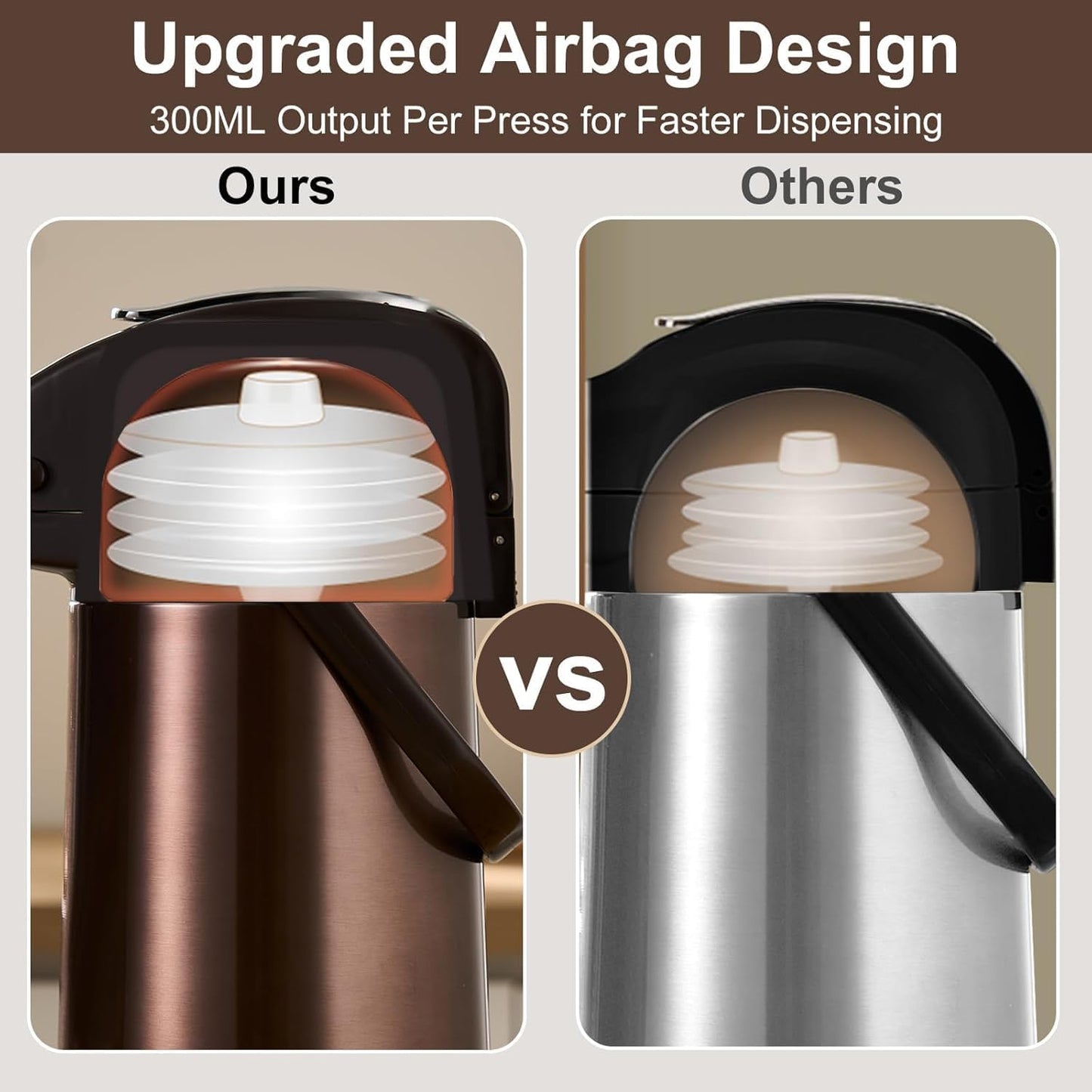 Stainless Steel Airpot Coffee Carafe with Double Pump 2500ml Golden Brown NEW